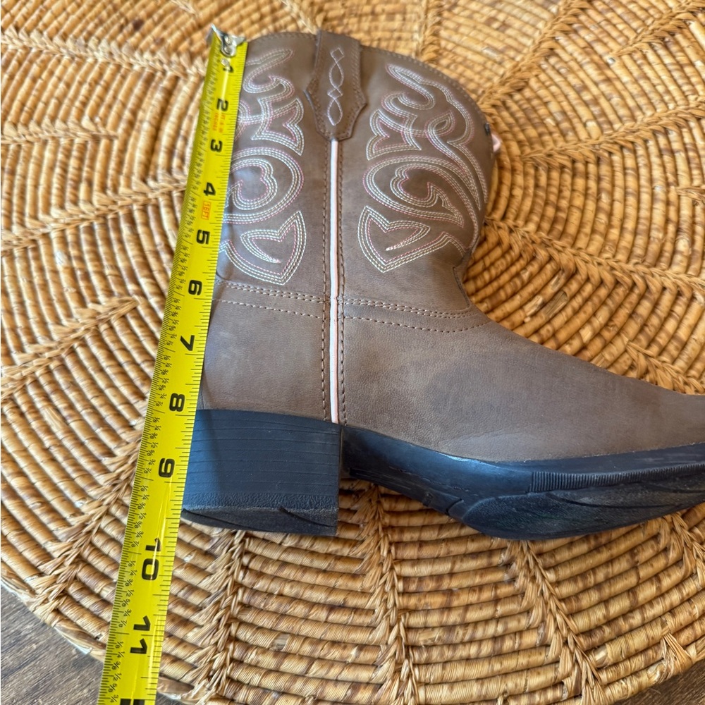 Ariat Tan Leather Boots with Pink & White Stitching - Picture 12 of 15
